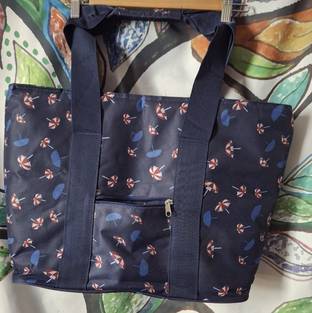 Navy Blue Tote Bag with Umbrella Print